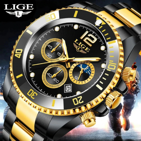 Ceas barbatesc Lige Casual Fashion Luxury Quartz Negru [5]