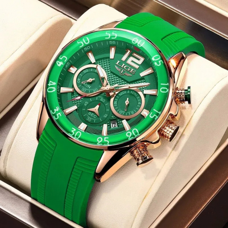 Ceas barbatesc Lige Casual Quartz Analog Fashion Verde Cronometru Indici luminosi [2]
