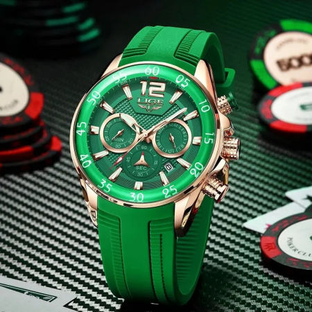 Ceas barbatesc Lige Casual Quartz Analog Fashion Verde Cronometru Indici luminosi [4]