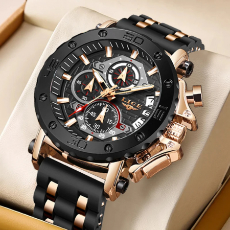 Ceas barbatesc Lige Analog Quartz Silicon Cronometru Negru [1]