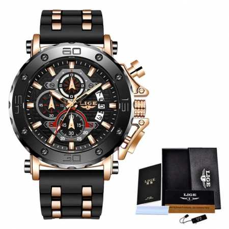 Ceas barbatesc Lige Analog Quartz Silicon Cronometru Negru [5]