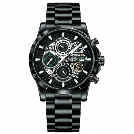 Ceas barbati Lige Negru Data Casual Analog Quartz Otel Zale Indici luminosi [0]