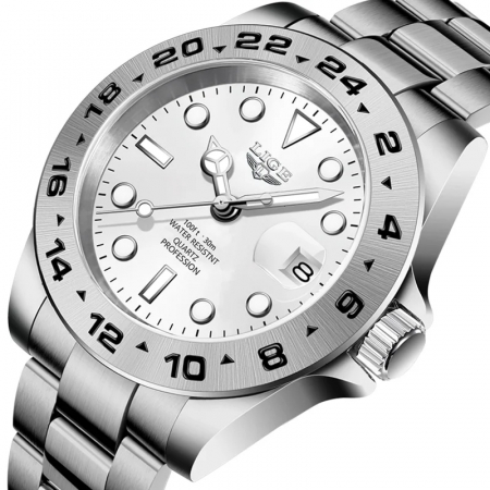 Ceas barbatesc Lige Indici luminosi Data Argintiu Business Analog Quartz Otel [1]
