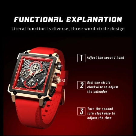 Ceas barbatesc Lige Rosu Silicon Otel Afisare data Quartz Analog [4]