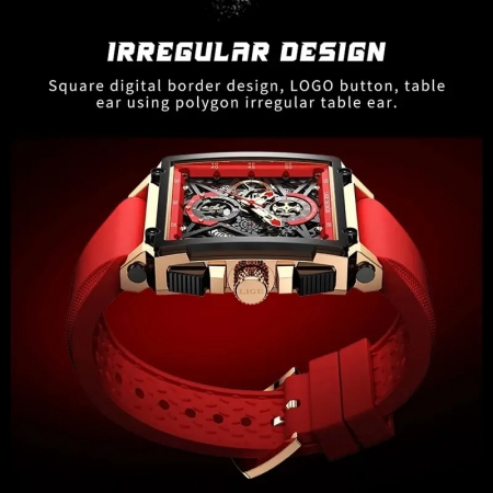 Ceas barbatesc Lige Rosu Silicon Otel Afisare data Quartz Analog [5]