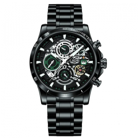 Ceas barbatesc Lige Elegant Business Data Quartz Analog Otel Negru [0]