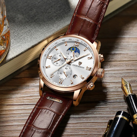 Ceas barbatesc Lige Elegant Clasic Piele Otel Quartz Analog Data [3]