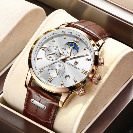 Ceas barbatesc Lige Elegant Clasic Piele Otel Quartz Analog Data [2]