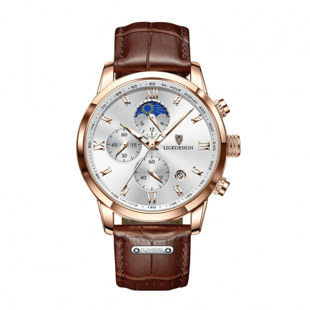 Ceas barbatesc Lige Elegant Clasic Piele Otel Quartz Analog Data [0]