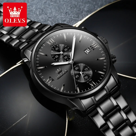 Ceas barbatesc Olevs Quartz Analog Negru Otel Data [5]