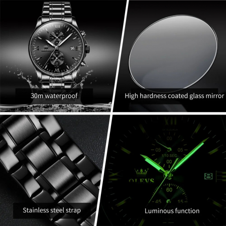 Ceas barbatesc Olevs Quartz Analog Negru Otel Data [3]