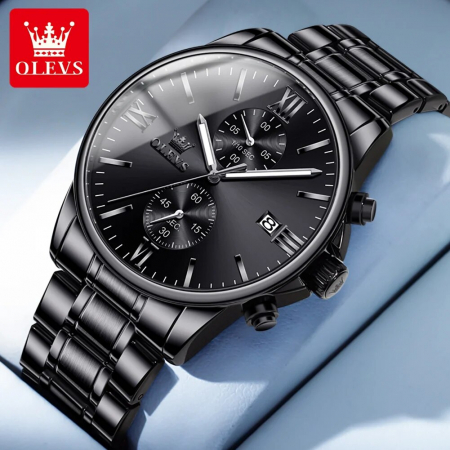 Ceas barbatesc Olevs Quartz Analog Negru Otel Data [4]