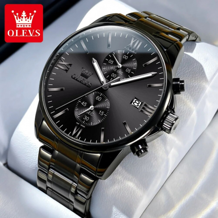 Ceas barbatesc Olevs Quartz Analog Negru Otel Data [2]