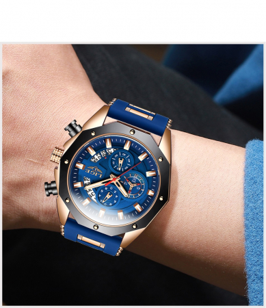 Ceas barbatesc Lige Fashion Cronograf Silicon Quartz [4]