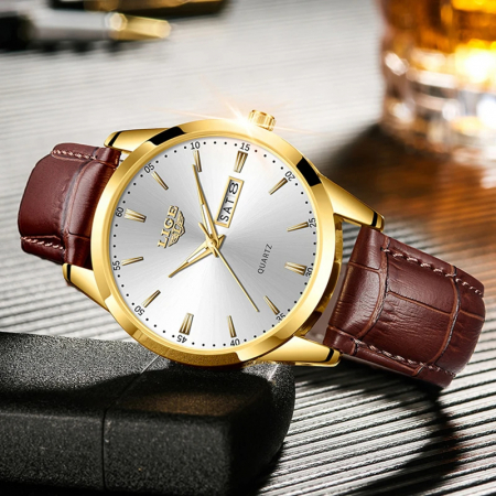 Ceas barbatesc Lige Maro Analog Quartz Piele naturala Indici fosforescenti Data [6]