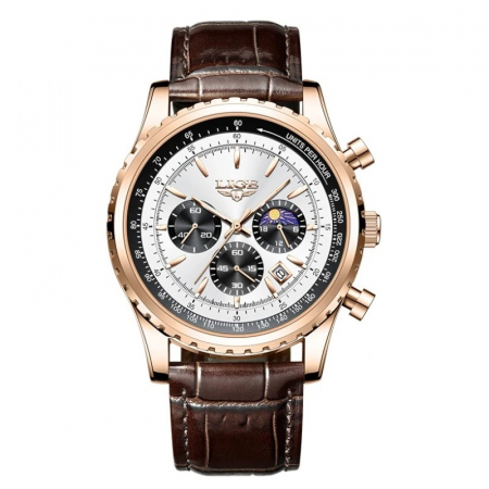 Ceasuri barbatesti - Ceas barbatesc Lige Quartz Analog Curea piele maro Afisare data Cronograf