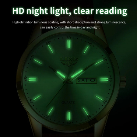 Ceas barbatesc Lige Maro Analog Quartz Piele naturala Indici fosforescenti Data [5]