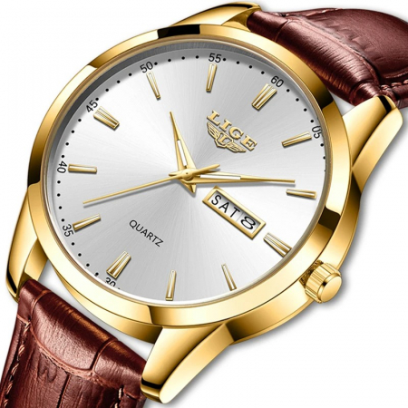 Ceas barbatesc Lige Maro Analog Quartz Piele naturala Indici fosforescenti Data [1]