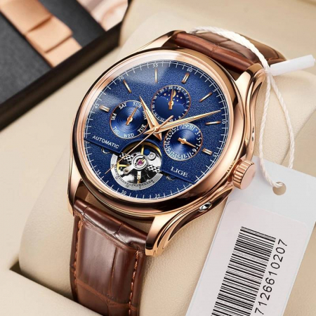 Ceas barbatesc Lige Mecanic Automatic Curea piele Maro Mecanism Tourbillion 3 ATM [1]