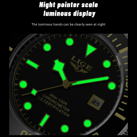 Ceas barbatesc Lige Otel Quartz Data Indici fosforescenti [5]