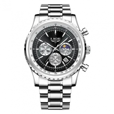 Ceasuri barbatesti - Ceas barbatesc Lige Quartz Analog Otel inoxidabil Argintiu Negru Cronograf Data