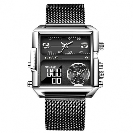 Ceasuri barbatesti - Ceas barbatesc Lige Quartz Analog Digital Otel inoxidabil Lumina fundal Negru