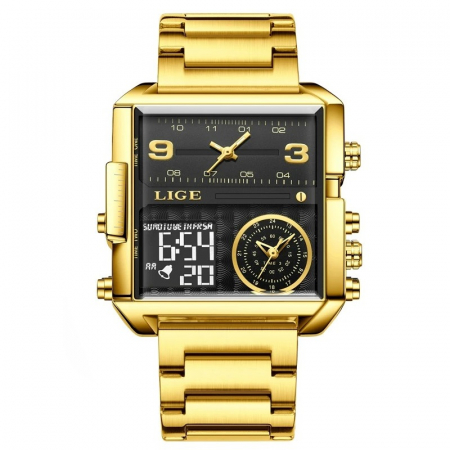 Ceasuri barbatesti - Ceas barbatesc Lige Quartz Analog Digital Otel inoxidabil Auriu Alarma