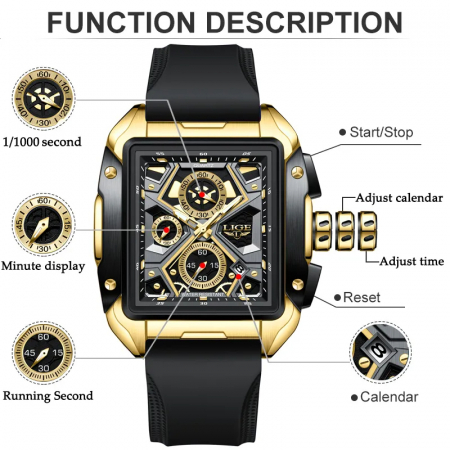 Ceas barbatesc Lige Dreptunghiular Fashion Sport Casual Silicon Quartz Analog [7]