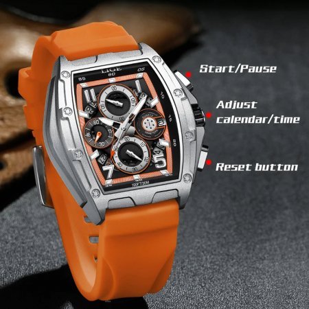 Ceas barbati Lige Portocaliu argintiu Cronograf Cronometru Quartz Analog Silicon Sport [3]