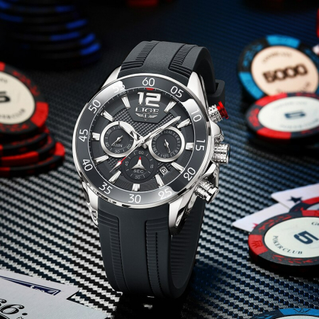 Ceas barbatesc Lige Silicon Quartz Cronograf Cronometru [2]