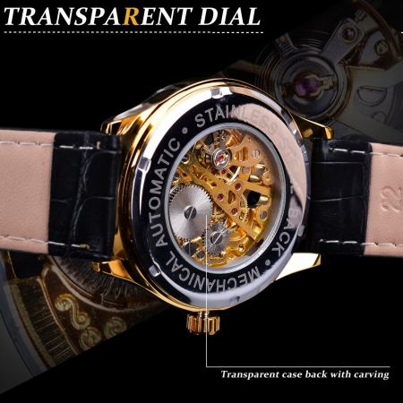 Ceas barbatesc Forsining Mecanic Automatic Auriu Skeleton Piele Business Elegant [5]