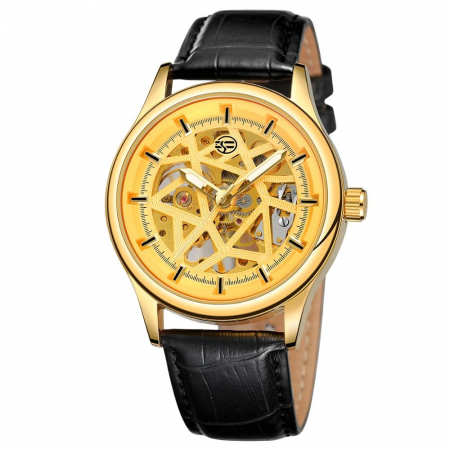 Ceasuri barbatesti - Ceas barbatesc Forsining Mecanic Automatic Auriu Skeleton Piele Business Elegant