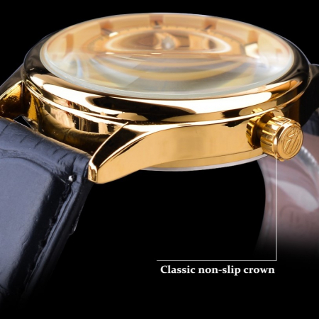 Ceas barbatesc Forsining Mecanic Automatic Auriu Skeleton Piele Business Elegant [4]
