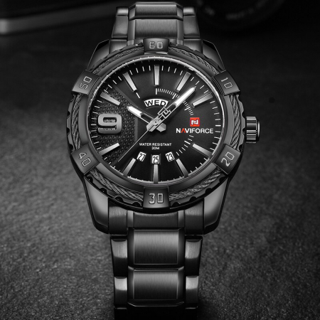 Ceas barbatesc Naviforce Quartz Otel Data Analog Negru [2]