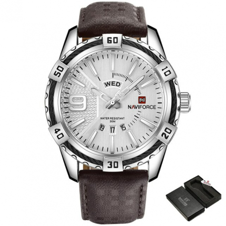 Ceas barbatesc Naviforce Argintiu Quartz Curea piele Data Analog [5]