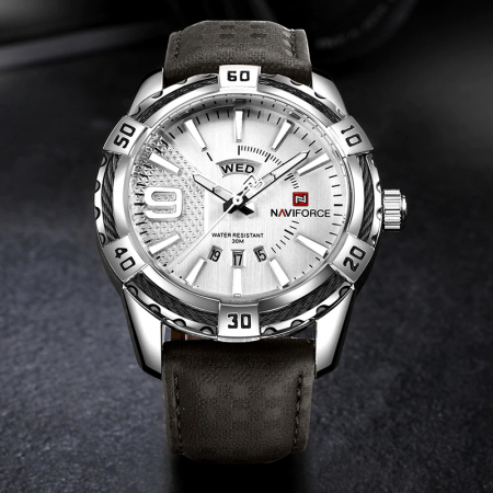 Ceas barbatesc Naviforce Argintiu Quartz Curea piele Data Analog [3]