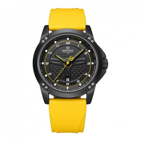 Ceasuri barbatesti - Ceas barbatesc Naviforce Casual Gri Analog Quartz Data Galben