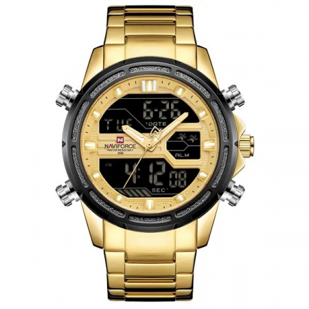 Ceasuri barbatesti - Ceas barbatesc Naviforce Cronograf Alarma Lumina fundal Digital Quartz Auriu