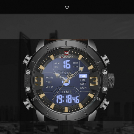 Ceas barbatesc Naviforce Digital Analog Quartz Alarma Cronometru Piele [3]