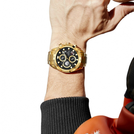 Ceas barbatesc Naviforce Elegant Auriu Negru Cronograf Data Quartz Analog [5]