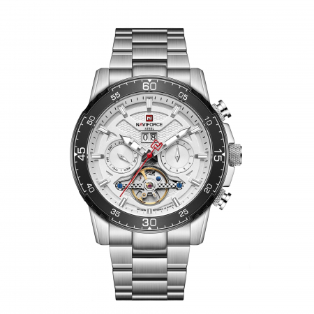 Ceas barbatesc Naviforce Mecanic automatic 10 ATM Rezistent la scufundari Data Otel Argintiu [0]