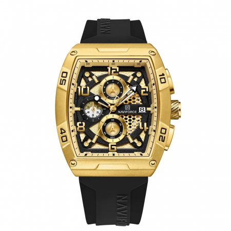 Modele noi - Ceas barbatesc de mana Naviforce Quartz  MilitarData Alarma Sport Army Silicon Negru Auriu
