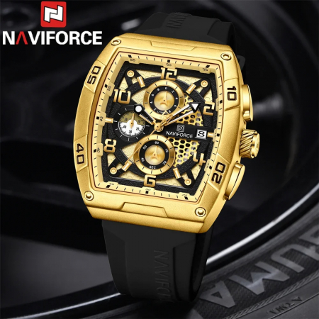 Ceas barbatesc de mana Naviforce Quartz  MilitarData Alarma Sport Army Silicon Negru Auriu [1]