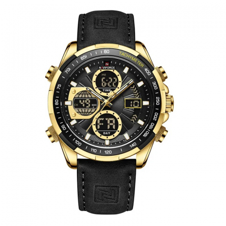 Ceasuri barbatesti - Ceas barbatesc Naviforce Quartz Digital Luxury Militar Piele Negru Auriu