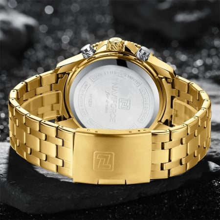 Ceas barbatesc Naviforce Quartz Dual Time Luxury Militar Otel Auriu [4]