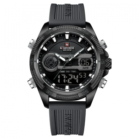 Ceas barbatesc Naviforce Quartz Dual Time Digital Led  Sport Army Militar Silicon Negru [0]