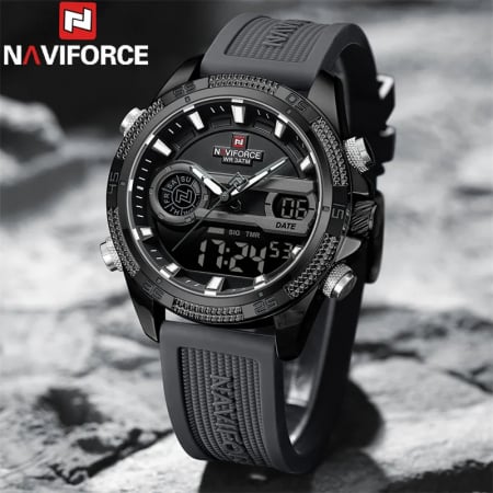 Ceas barbatesc Naviforce Quartz Dual Time Digital Led  Sport Army Militar Silicon Negru [1]