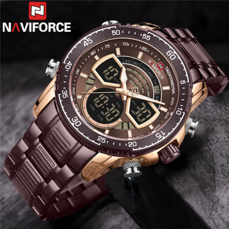 Ceas barbatesc Naviforce Quartz Dual Time Analog Digital Casual Sport Coffe [2]
