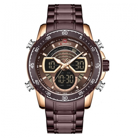 Ceas barbatesc Naviforce Quartz Dual Time Analog Digital Casual Sport Coffe [0]