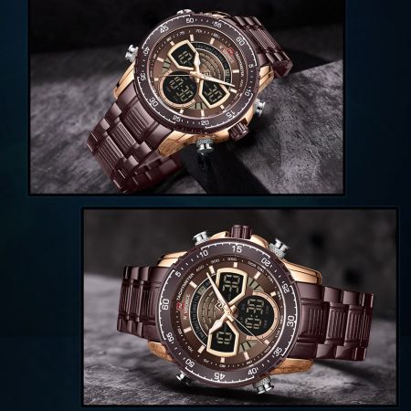 Ceas barbatesc Naviforce Quartz Dual Time Analog Digital Casual Sport Coffe [3]